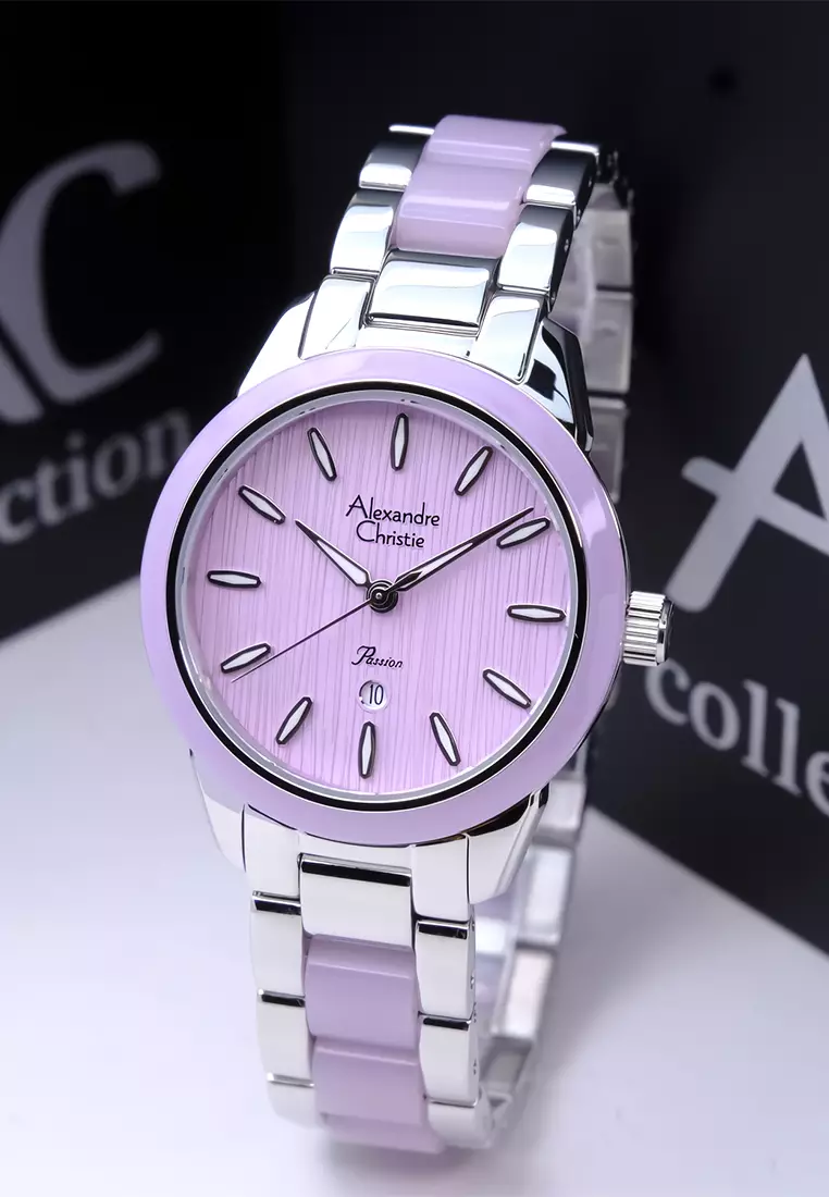 Alexandre Christie Passion - Jam Tangan Analog Wanita - Silver Purple Stainless Steel - 2B42LDBSSPU