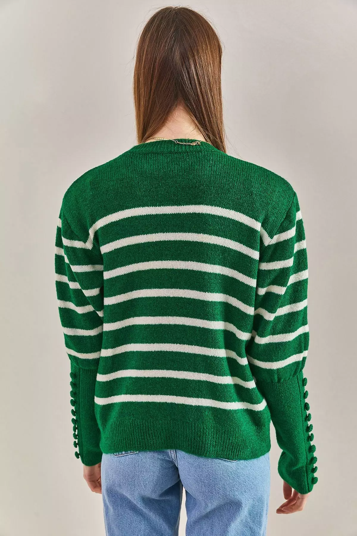 Women's Striped Knitwear Sweater With Cufflinks