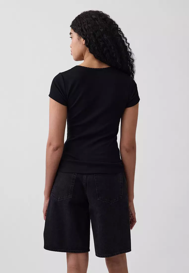 Ribbed Logo Scoop Neck Top