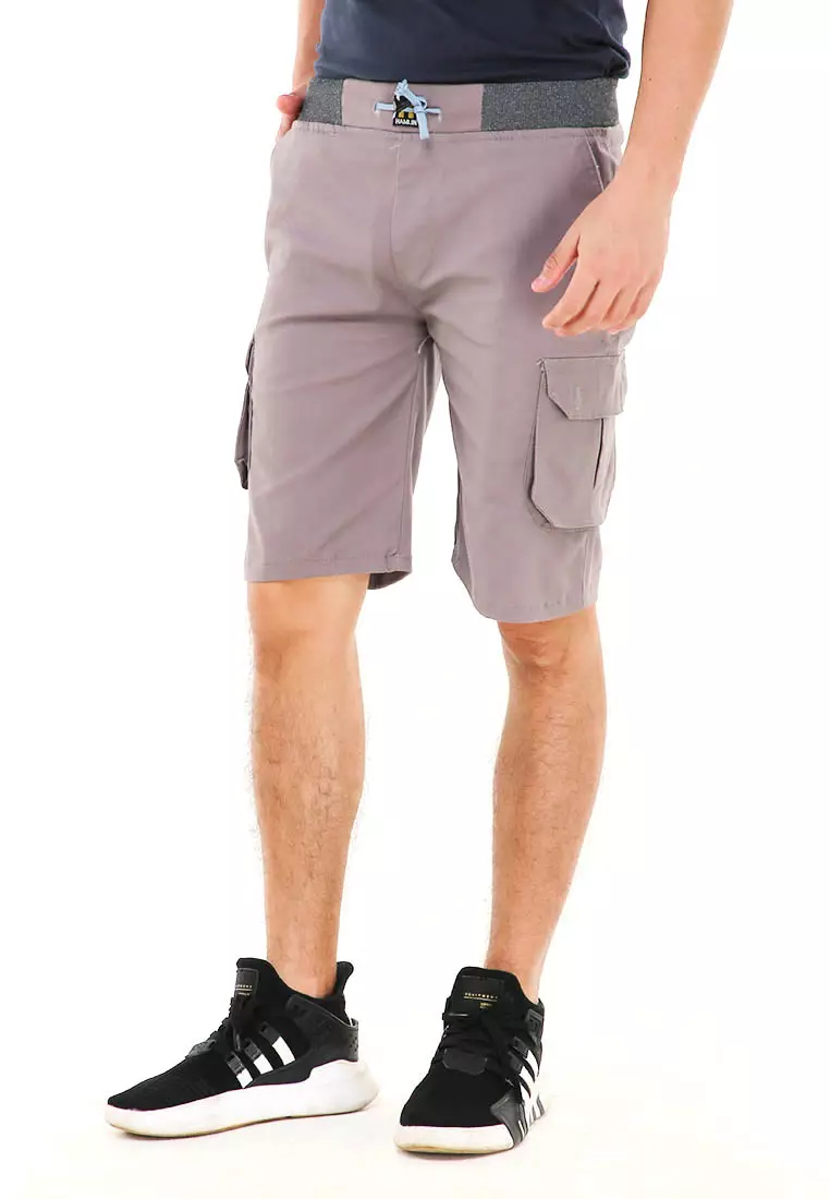 Rishham Celana Pendek Cargo Pria Button Pockets Sporty Short Pants Material Cotton ORIGINAL - Grey