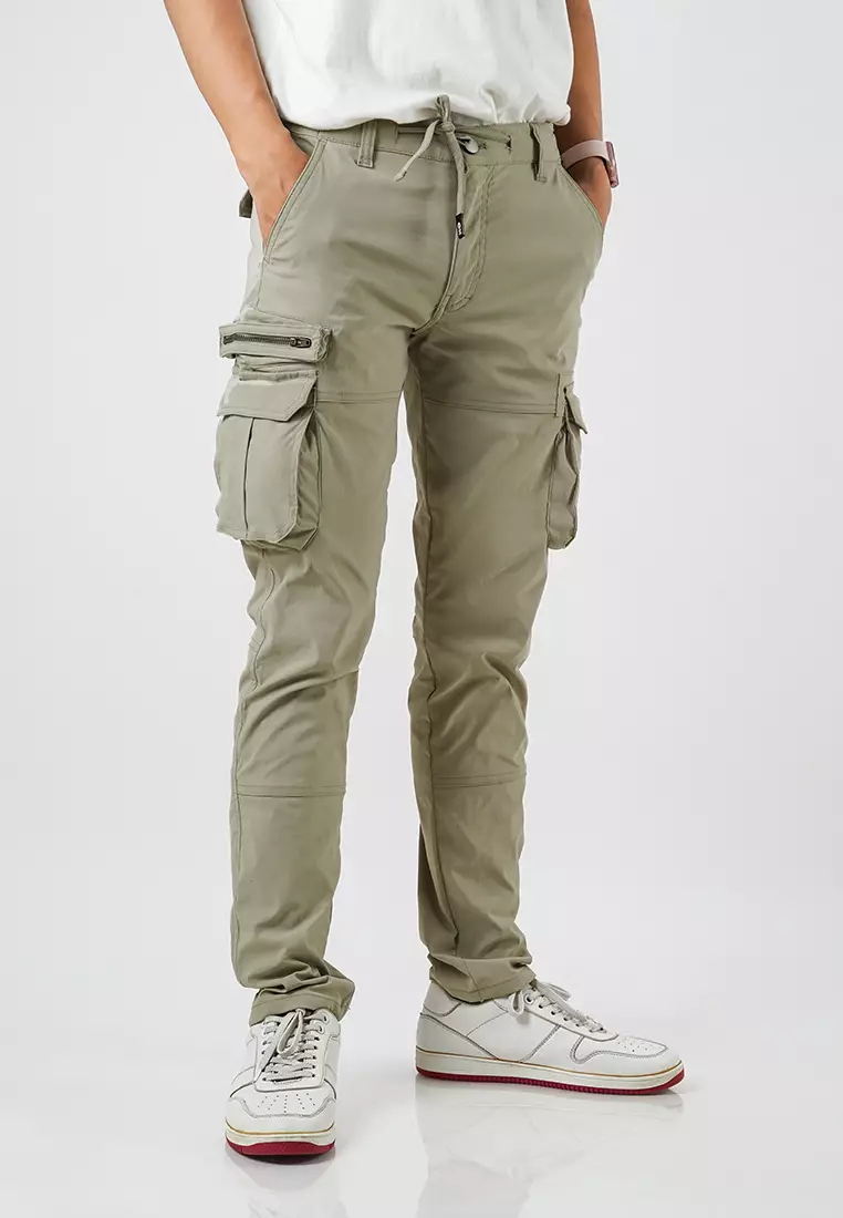 OXCON Celana Cargo Panjang Pria Pinggang Karet Slimfit Sparta Beige