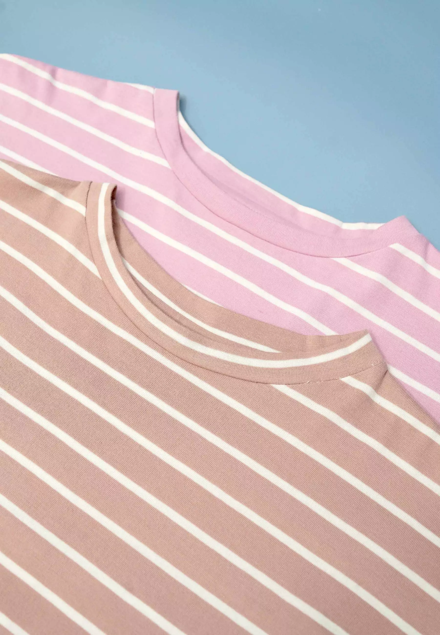 HijabChic Athaya Dusty Pink and White Top - Atasan Kaos Stripe Simple Daily Katun Lembut Oversize