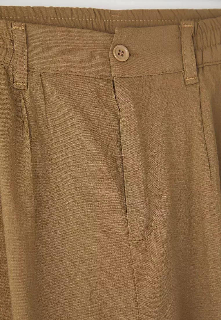 Beige Wide Leg Loose Fabric Baggy Trousers Tmnss23Pl00039