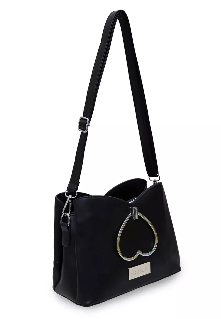 Eilaria Tas Selempang Wanita Love Design Sling Bag Large Compartment Material Leather ORIGINAL - Black