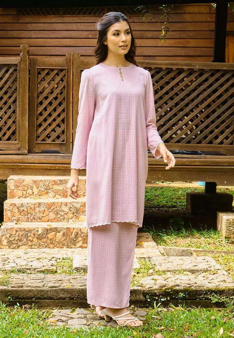 PREMIUM COTTON Norisa Blouse & Skirt - Pink Check