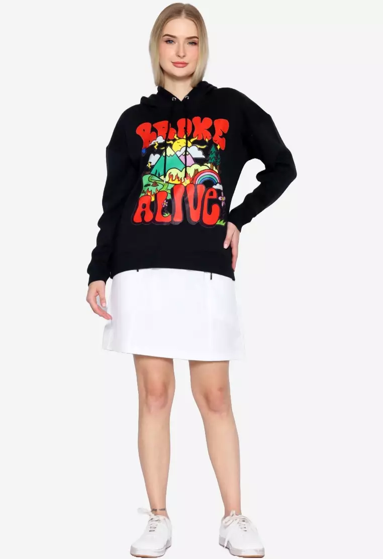 TONIQUE Hoodie Katun Wanita Hitam LEAH Women's Regular Fit Graphic Cotton Hoodie Black