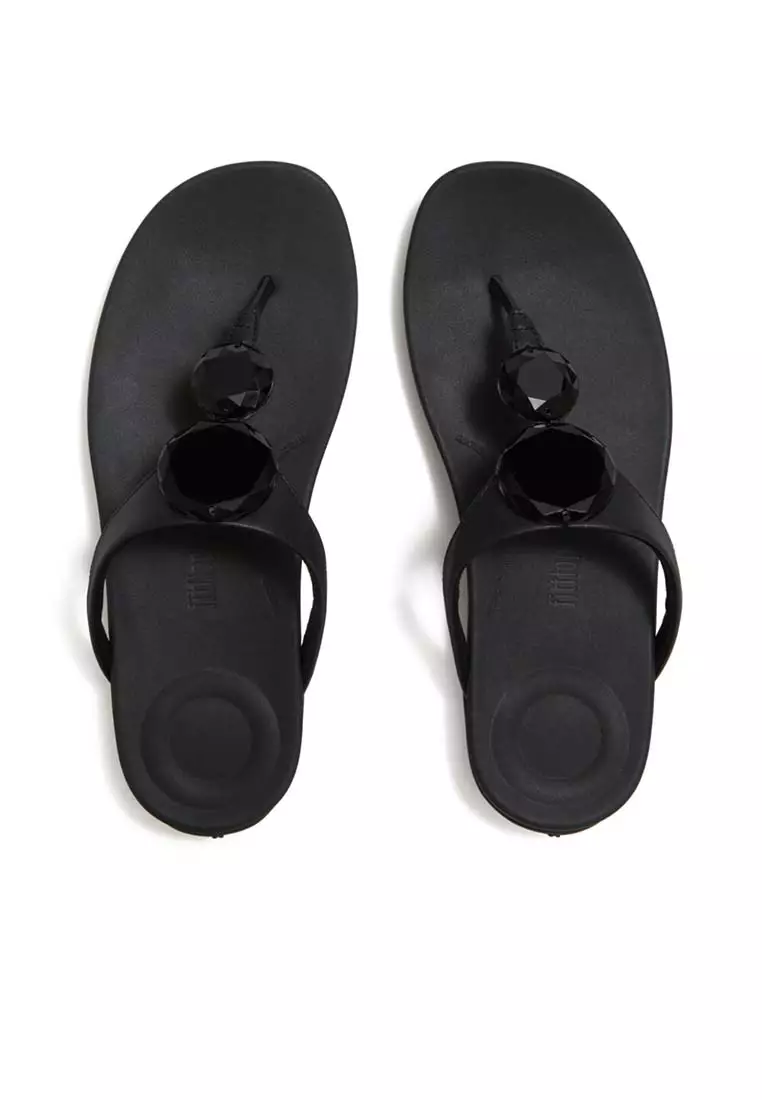 FitFlop SOLAY Glossy-Disc Toe-Post Sandals - Black (A5W-001)