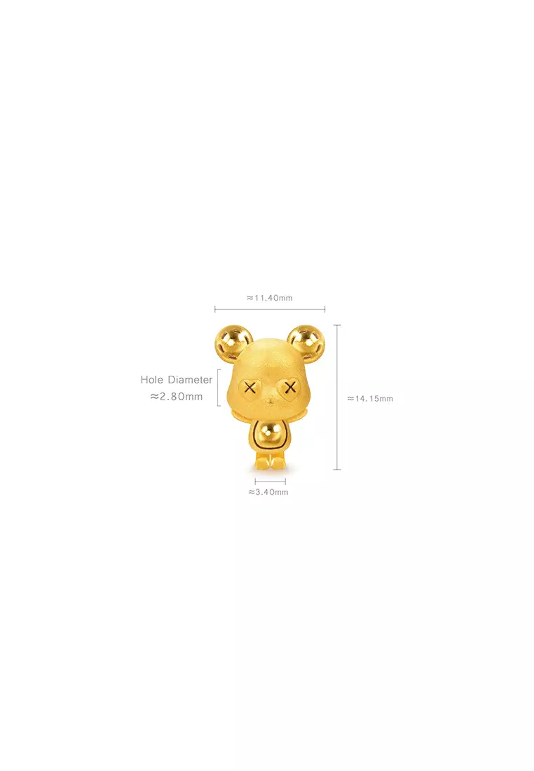 999.9/24K Pure Gold 3D Violent Bear Charm B637B