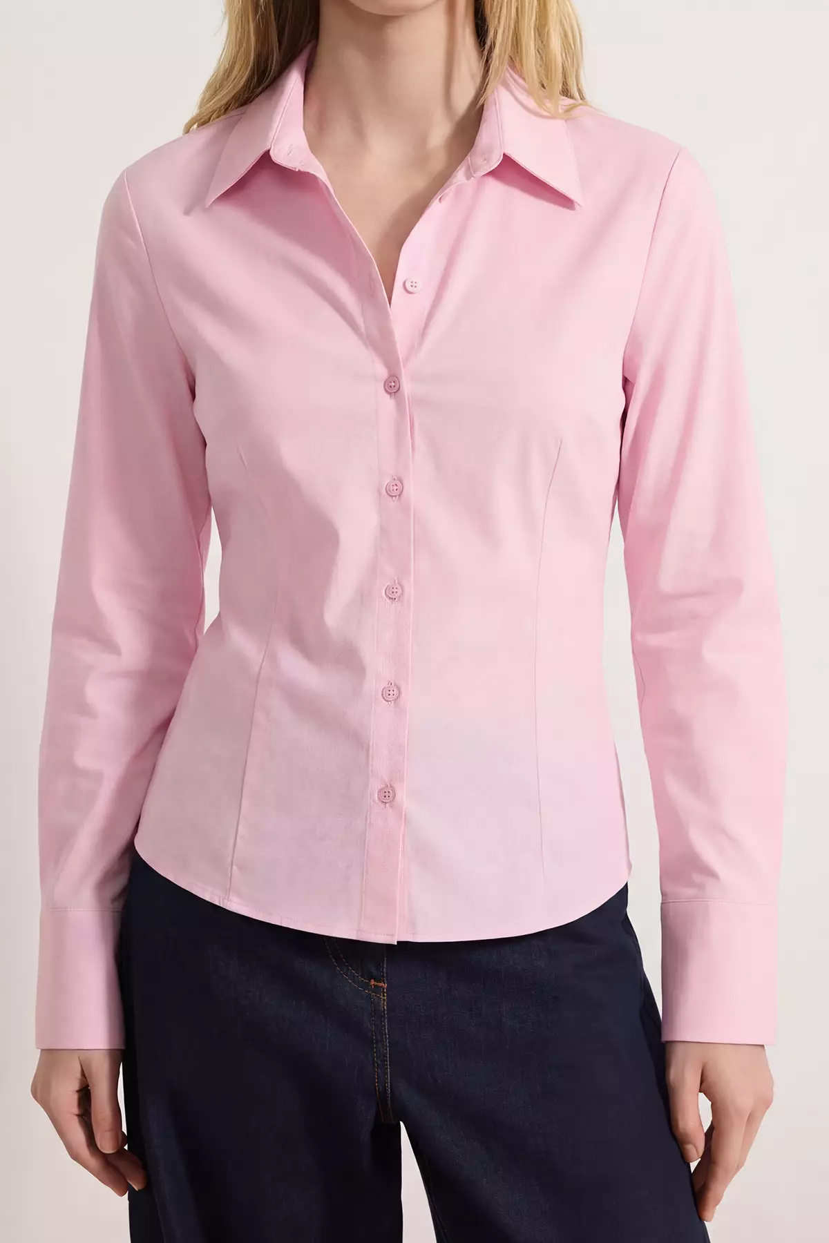 Wardrobe Essentials Pink Lightweight Waist-Fitted Cotton Woven Shirt Twoaw26Go22