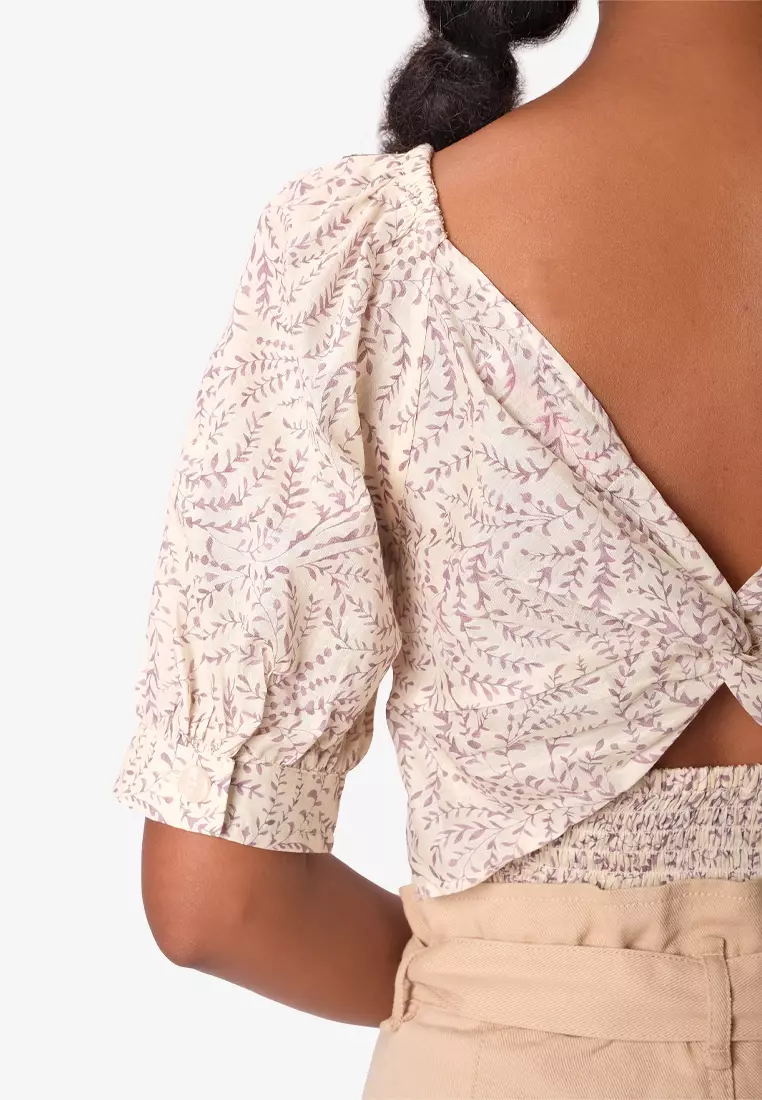 Vines Print Twist Front Blouse