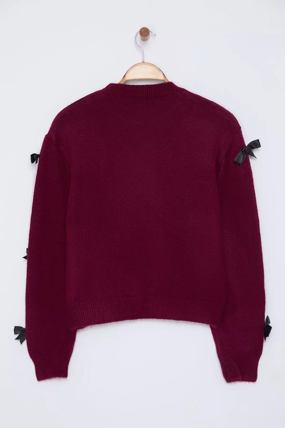 Claret Red Soft Textured Ribbon/Bow Detailed Knitwear Sweater TWOAW25KZ00155