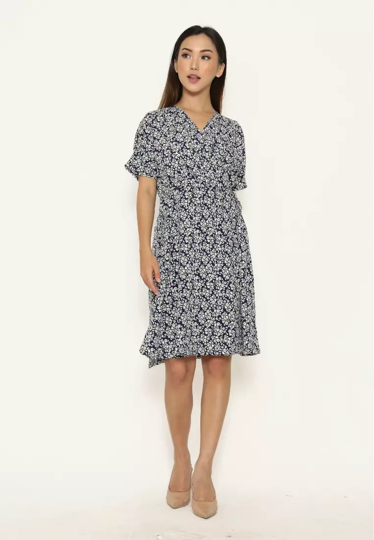 Urban Exchange Josie Dress Navy - Printed Dress Navy Korean Style