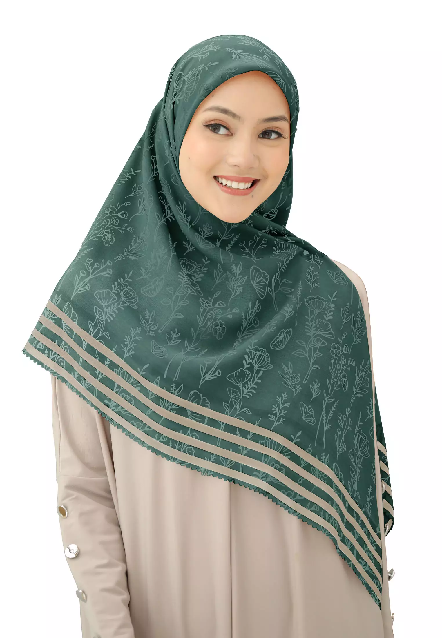 Cotton Bee - Rania Printed Scarf | Hijab Segiempat Motif 130x130 - Emerald Green