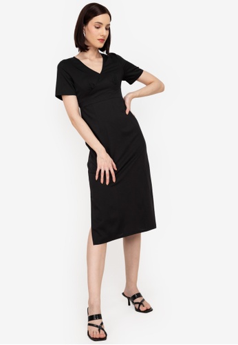 ZALORA WORK black Stitchline Detail midi Dress A4041AA0E50CBEGS_1