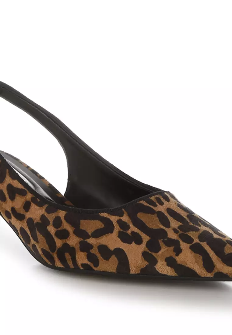 Leopard Print Kitten Heel Sandals in Multi