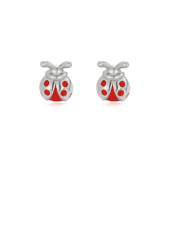 Glamorousky silver 925 Sterling Silver Simple and Cute Enamel Ladybug Stud Earrings D7F62ACB5CAA8BGS_1