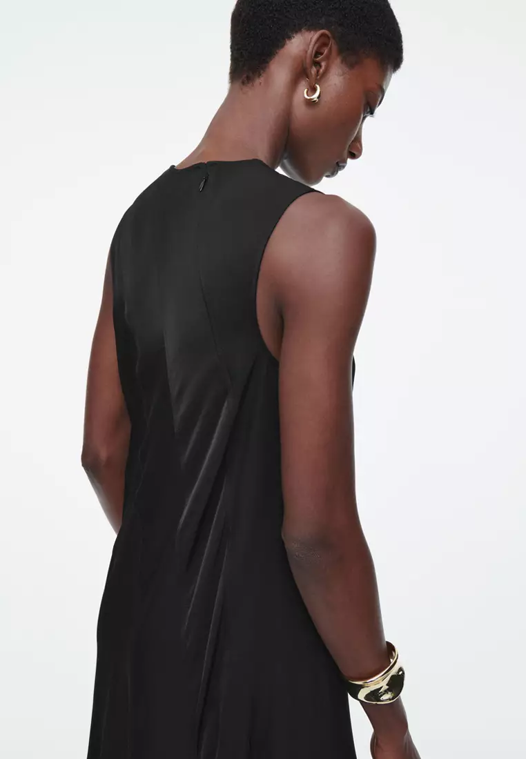 Asymmetric Twist-Panel Midi Dress