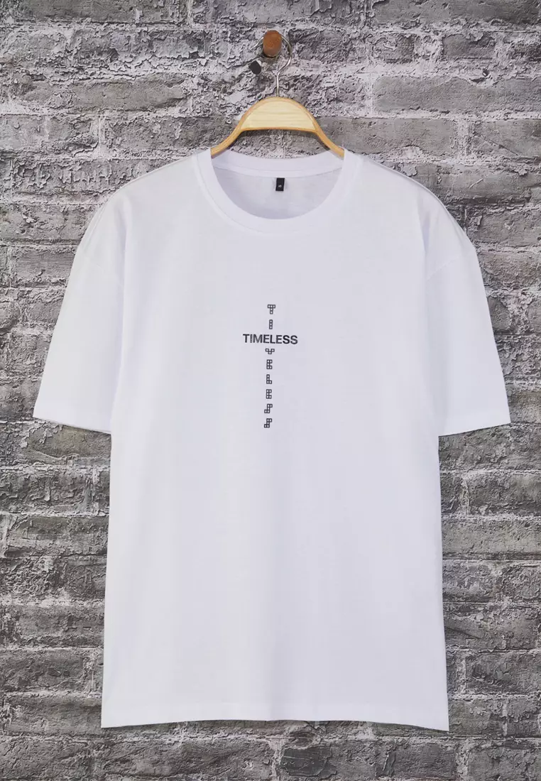 White Unstitched / Wide Cut Letter Printed 100% Cotton T-Shirt Tmnss20Ts1097