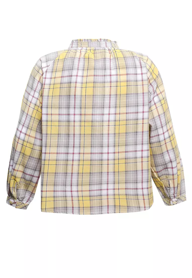 Pito Dito Girl Cevice Blouse Panjang Anak Kuning Abu Motif Kotak - Size 4