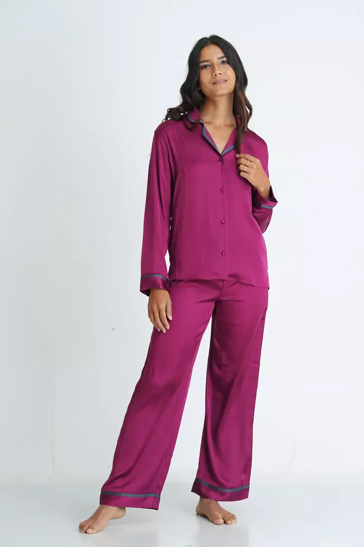 Womens Pajamas Satin Sleepwear Set Buy MACKLY PLUM WOMEN'S SATIN