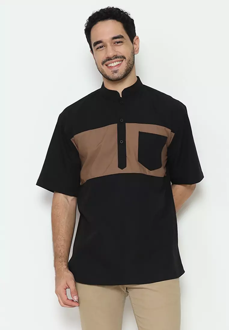 AMK Kemeja Koko Pria Lengan Pendek KK BB 010 S/s Cap 6 Black