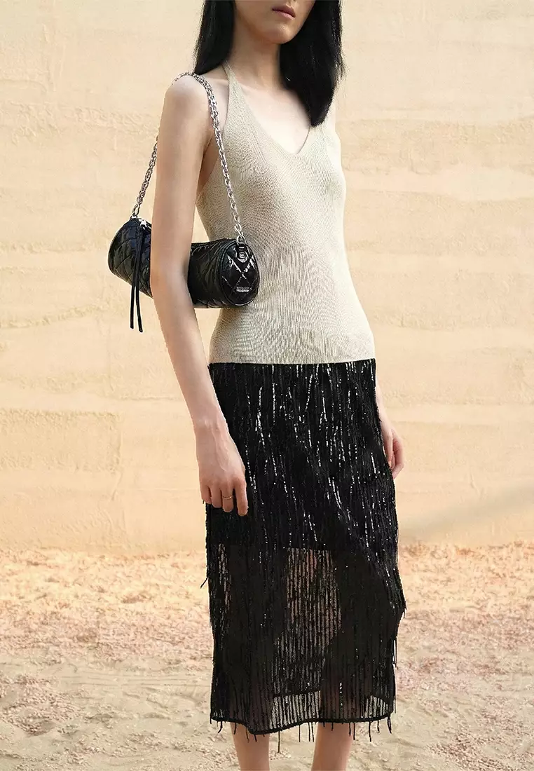 Croissant Barrel Crossbody Clutch Bag - White