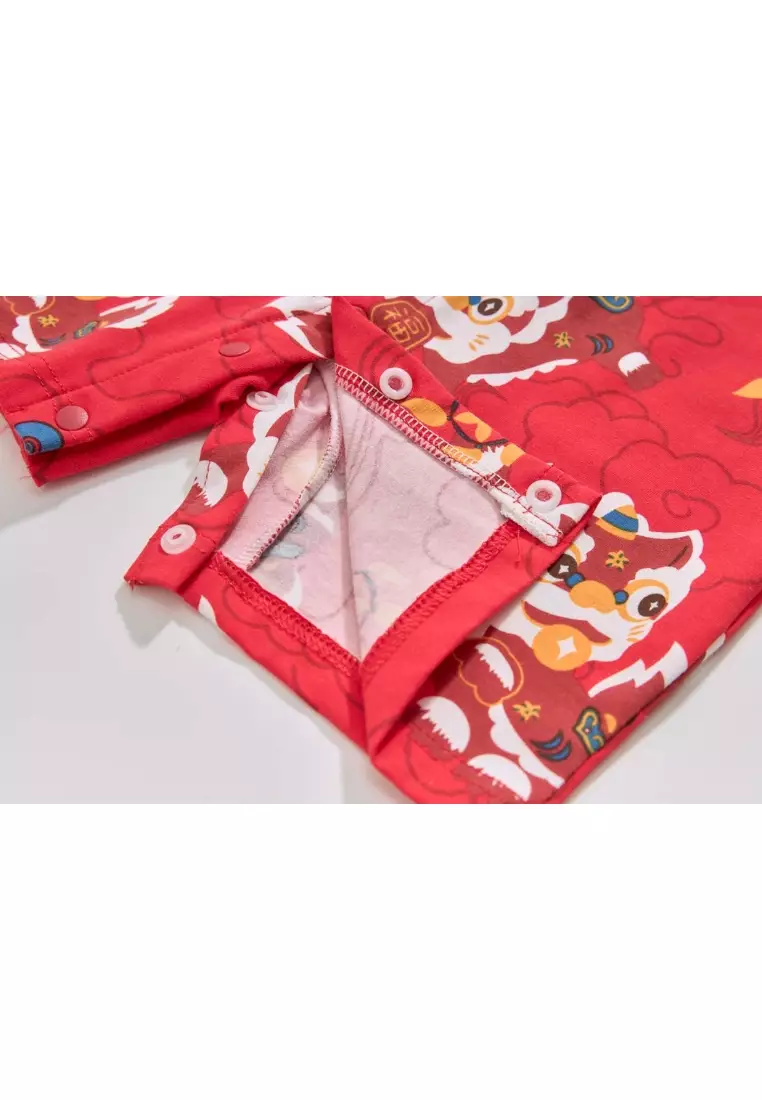 現貨 農曆新年紅色醒獅嬰兒男童唐装連身衣 新加坡外出服