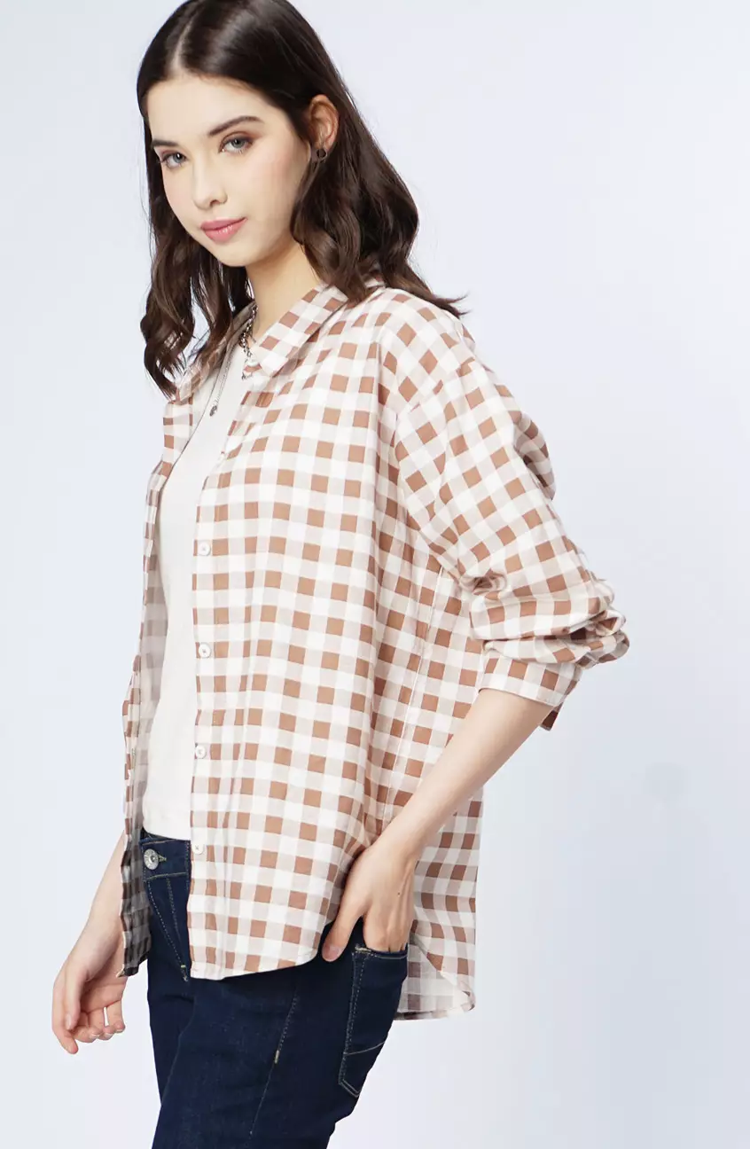 Kemeja Wanita Chary White Brown