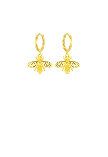 Glamorousky silver 925 Sterling Silver Plated Gold Fashion Cute Bee Geometric Circle Earrings A9095ACB077759GS_1
