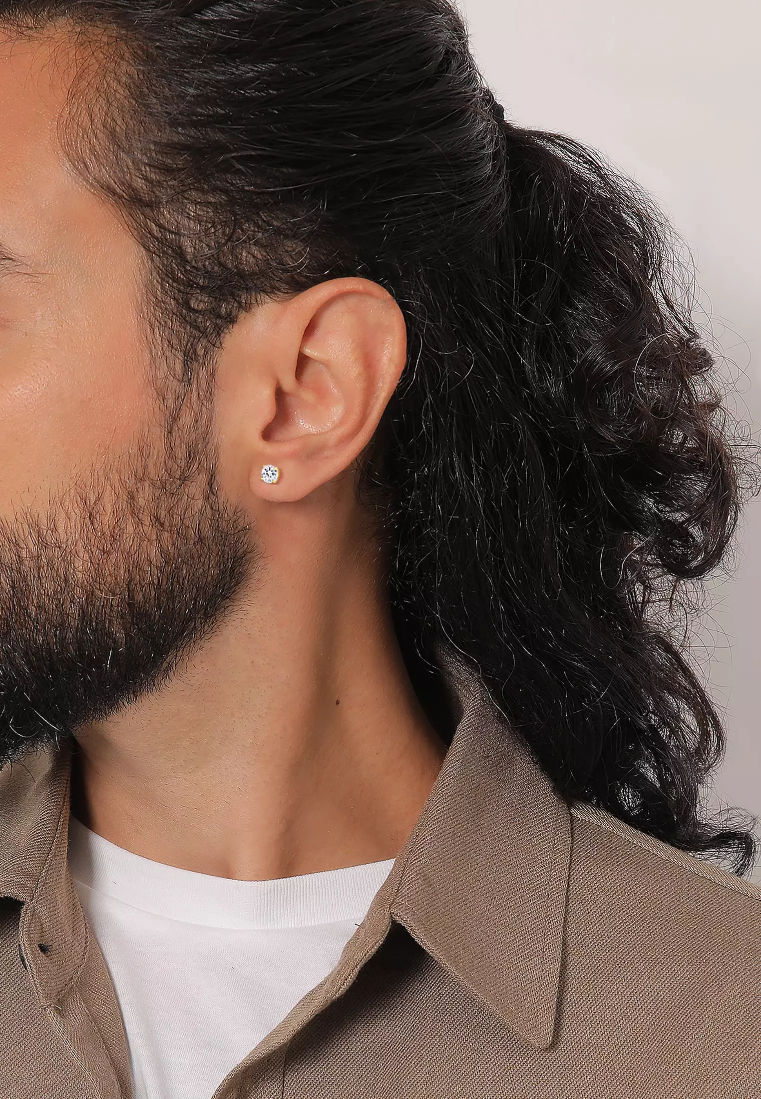 Earrings Men Ear Studs Round Timeless Crystals Gold Plated