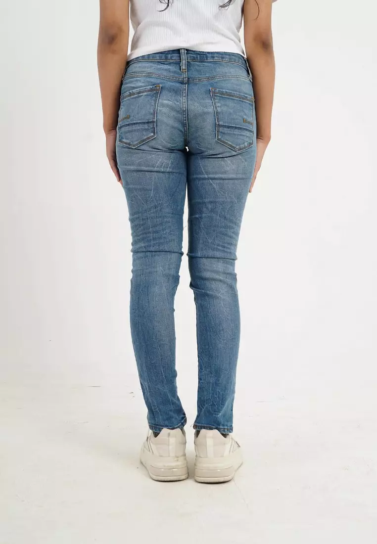 3Second Women's Long Skinny Jeans Wash Denim Shawty 011124