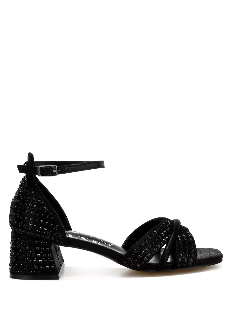 Discount on London Rag  shoes - SKU: Low Block Heel Rhinestone Sandals in Black