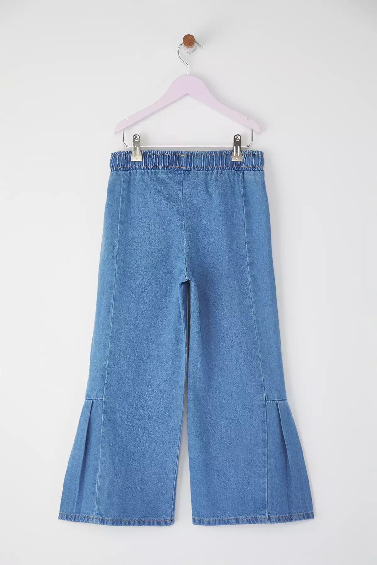 Light Blue Girls' 100% Cotton Ruffle Spanish Leg Elastic Denim Pants Tkdss25Pl00010