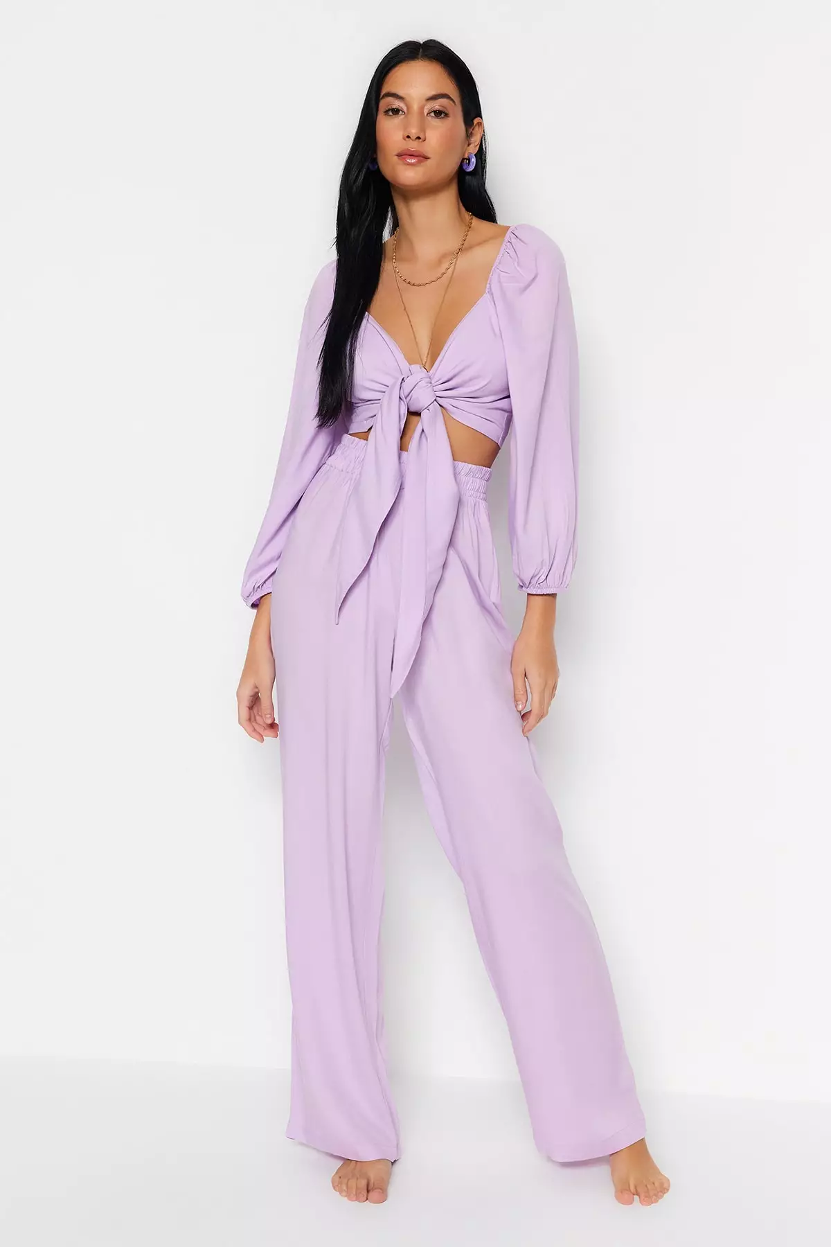 Tie-Up Blouse and Trousers Set