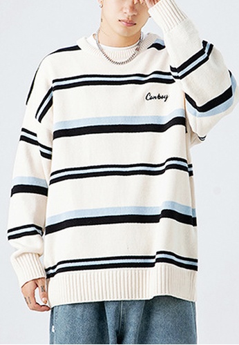 Twenty Eight Shoes white VANSA Unisex Simple Striped Knitted Pullover Sweater VCU-Kw4031 6951BAA50CF26BGS_1