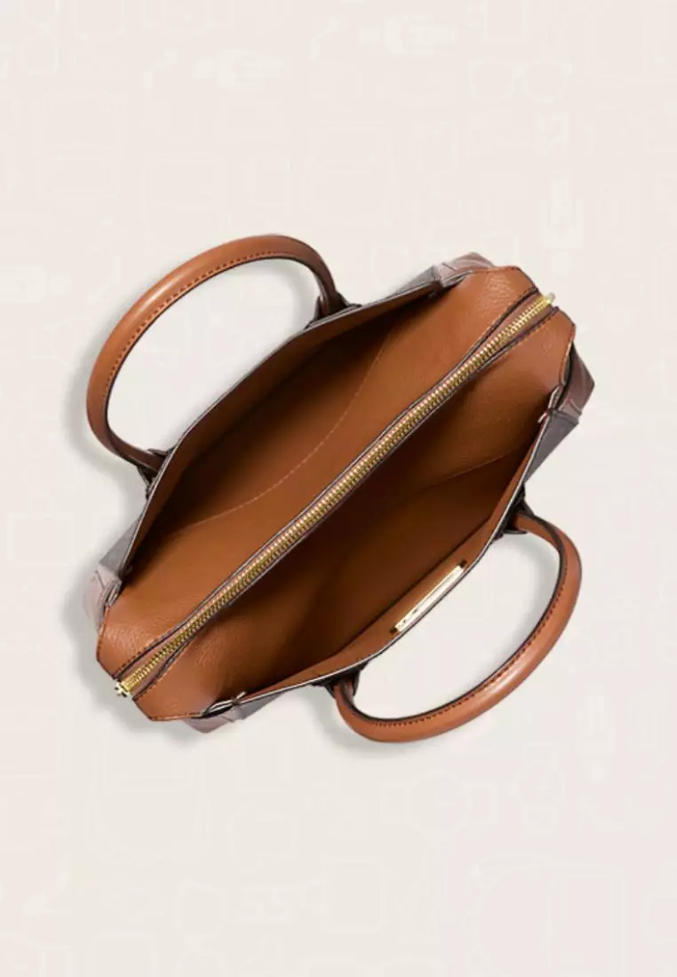 Michael Kors Mercer Medium Logo and Leather Belted Satchel Brown