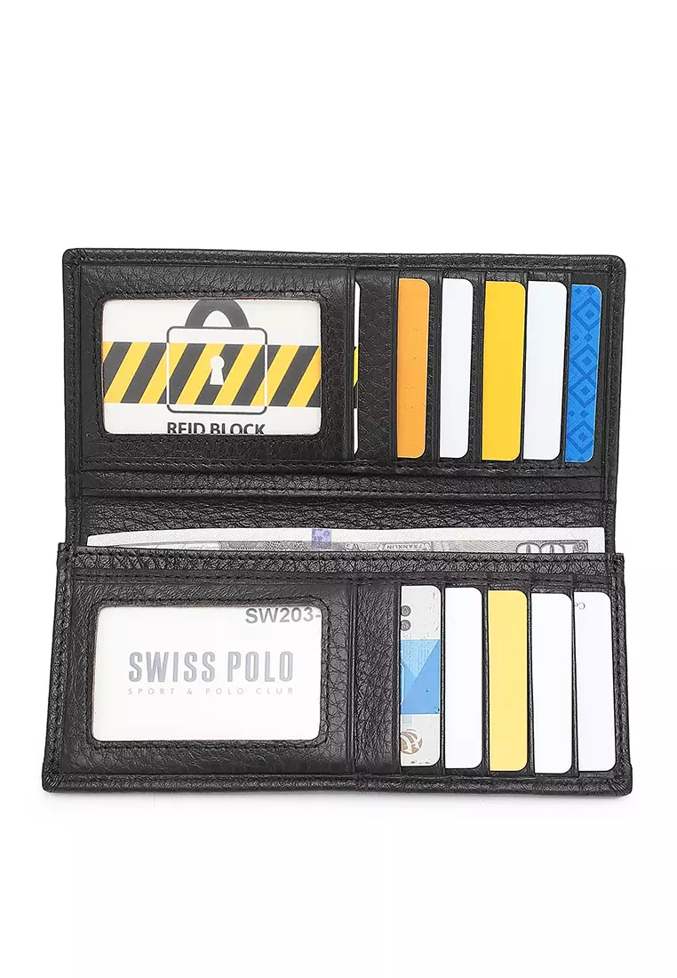 Genuine Leather RFID Long Wallet - Black