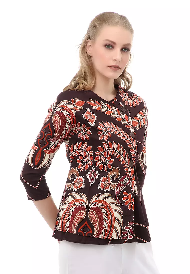 Lynelle Atasan Kasual Wanita Blouse Batik Lengan Panjang Material Cotton ORIGINAL - Orange