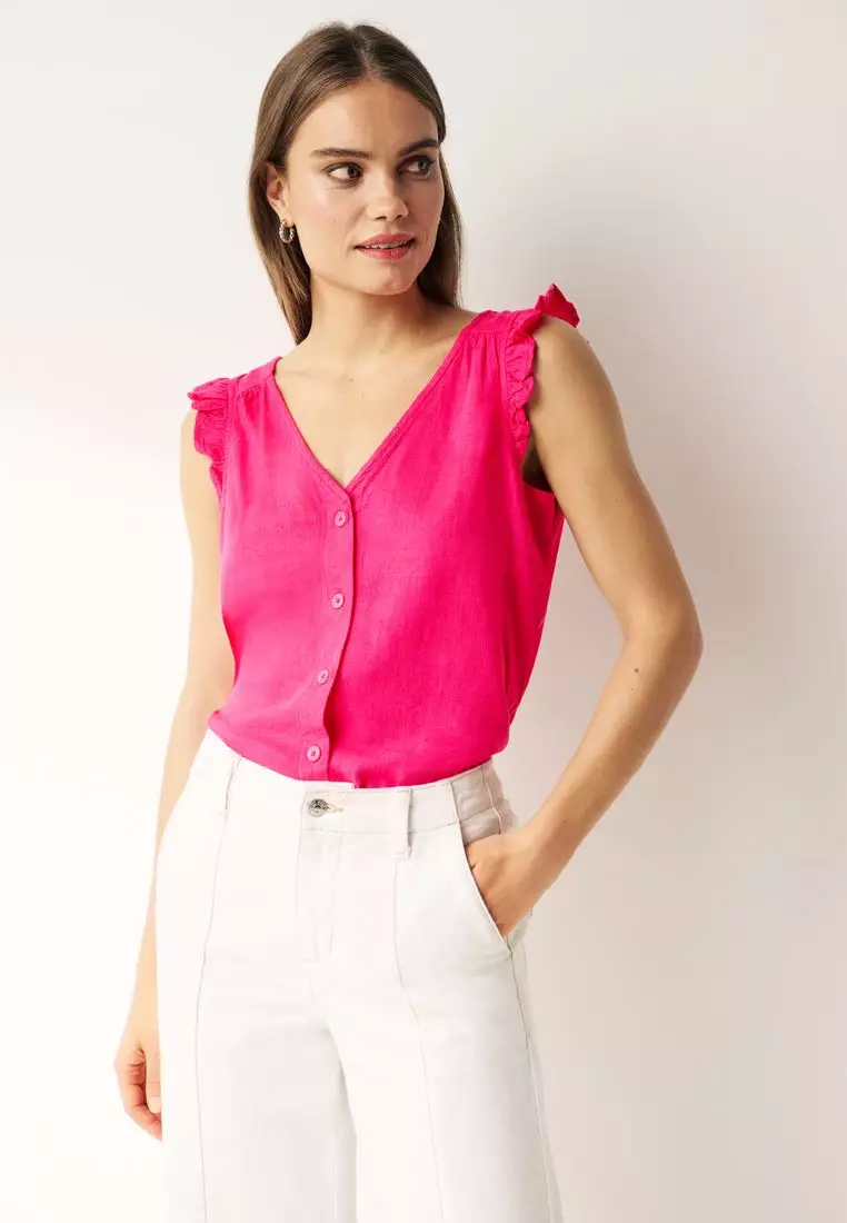 NEXT Linen Blend Ruffle Sleeve Top 2024 | Buy NEXT Online | ZALORA Hong ...