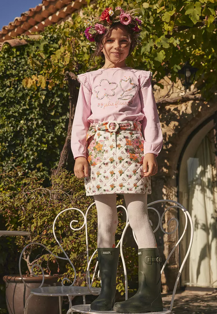 Quilted Skirt with Floral Print