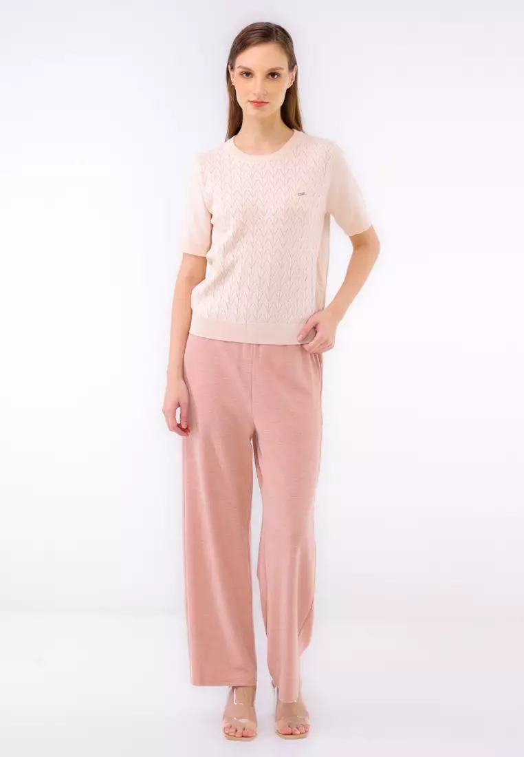 Textured Knitted Short Sleeve Blouse