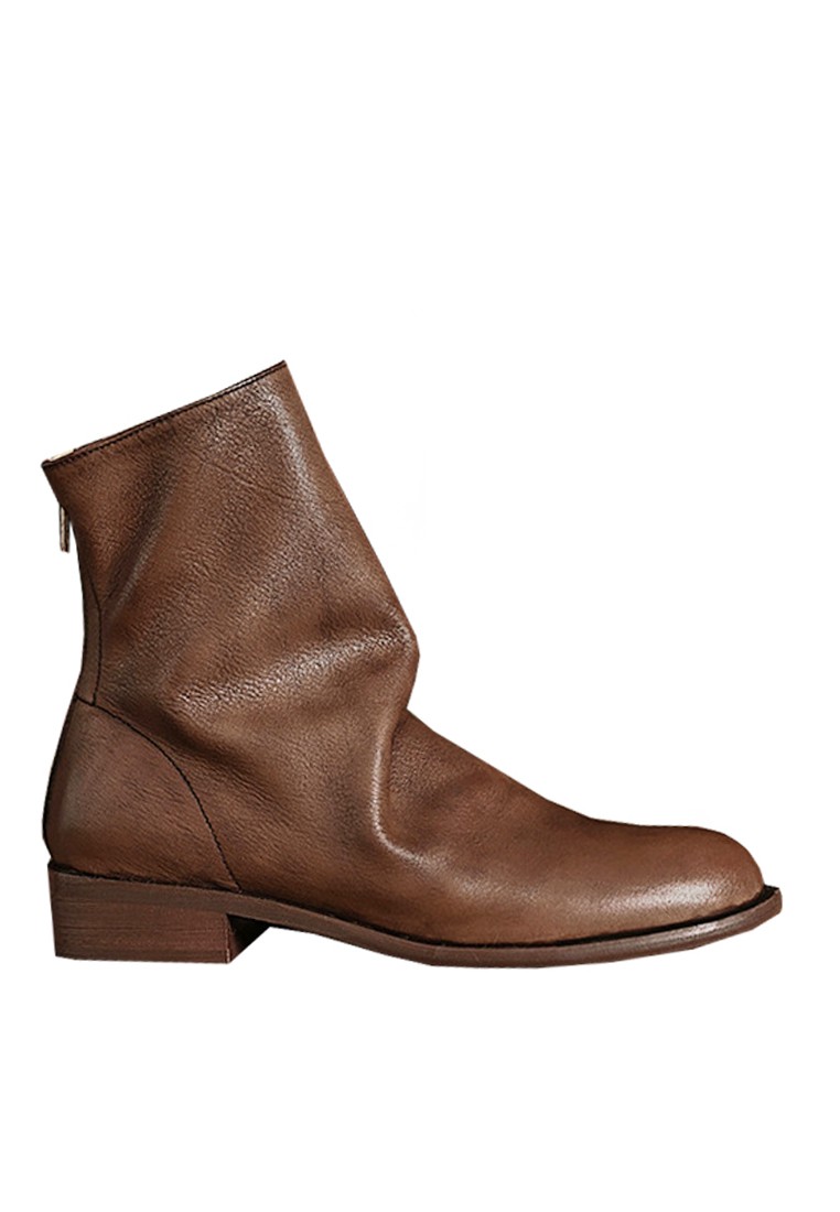 VANSA Vintage Washed Cow Leather Crinkled Booties VSW-B837-5