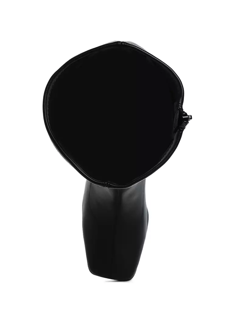 Sepatu bot hak blok kulit imitasi warna hitam