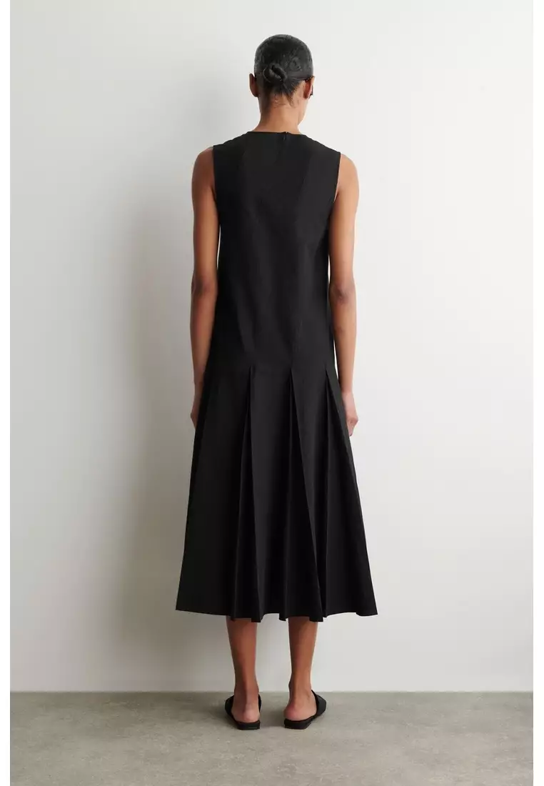 PLEATED COTTON-LINEN MAXI DRESS