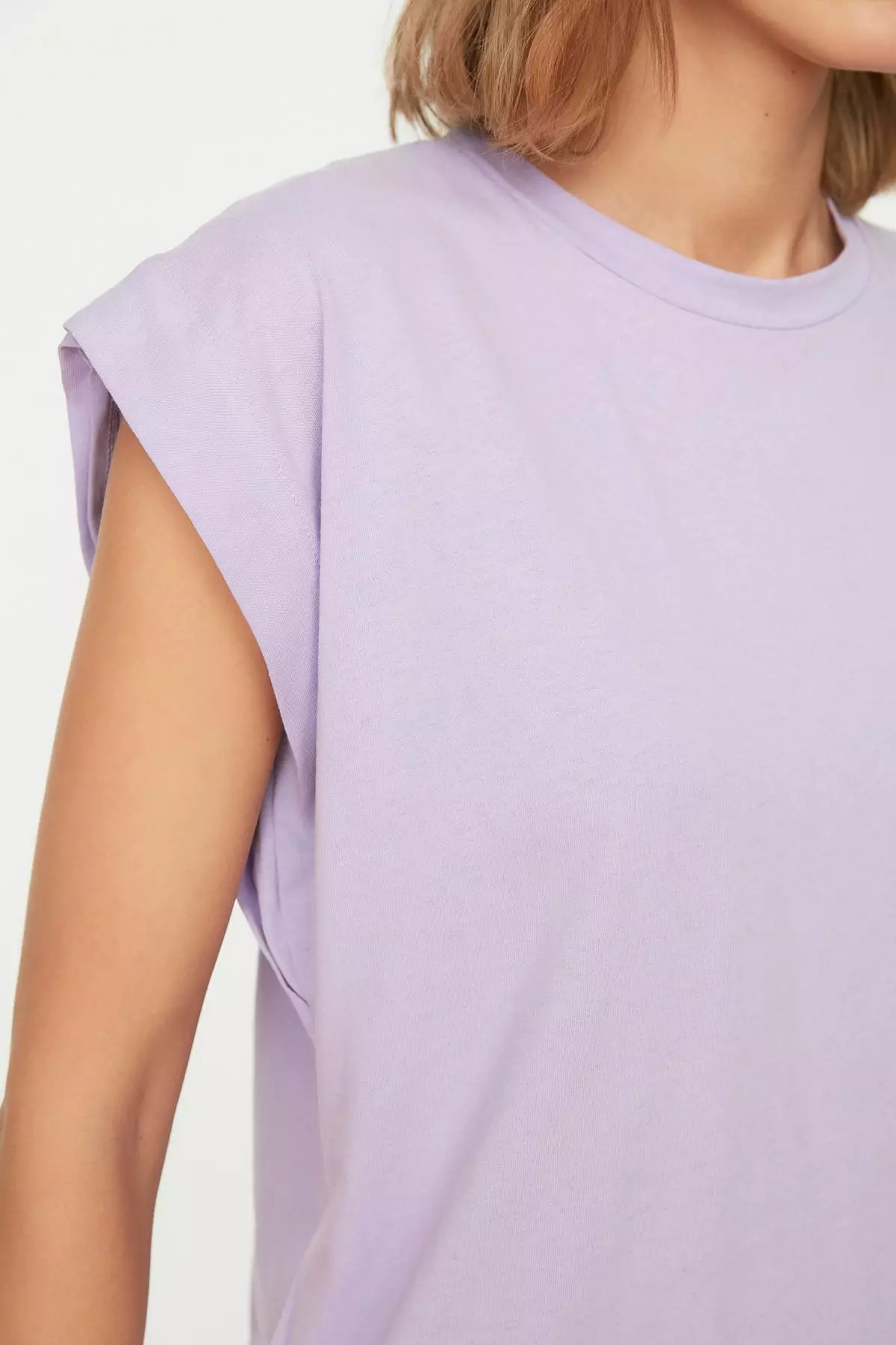 Lilac 100% Cotton Wadding Look Basic Crew Neck Knitted T-Shirt TWOSS20TS0021