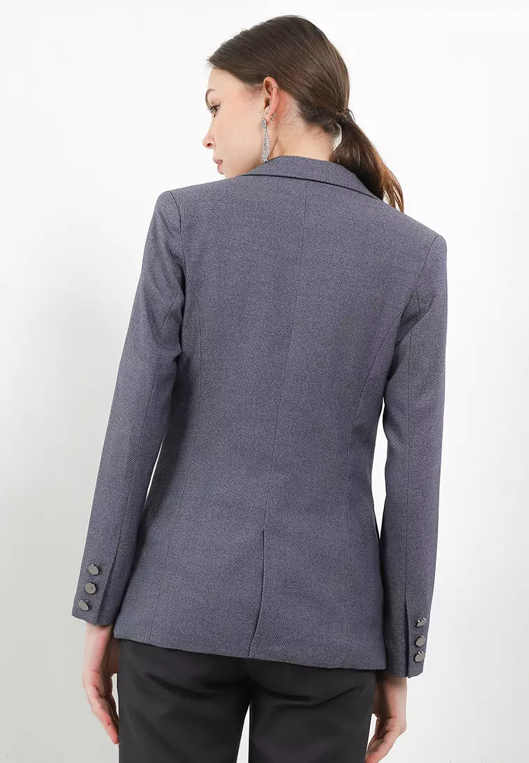 Richymfa Blazer Femme Élégant Noir, Blazer Noir Femmes Casual Classique Tailleur de Travail avec Revers Couleur Unie Veste Formelle Curvy Vêtements grande taille pour Le Printemps et l'Été, argent, S