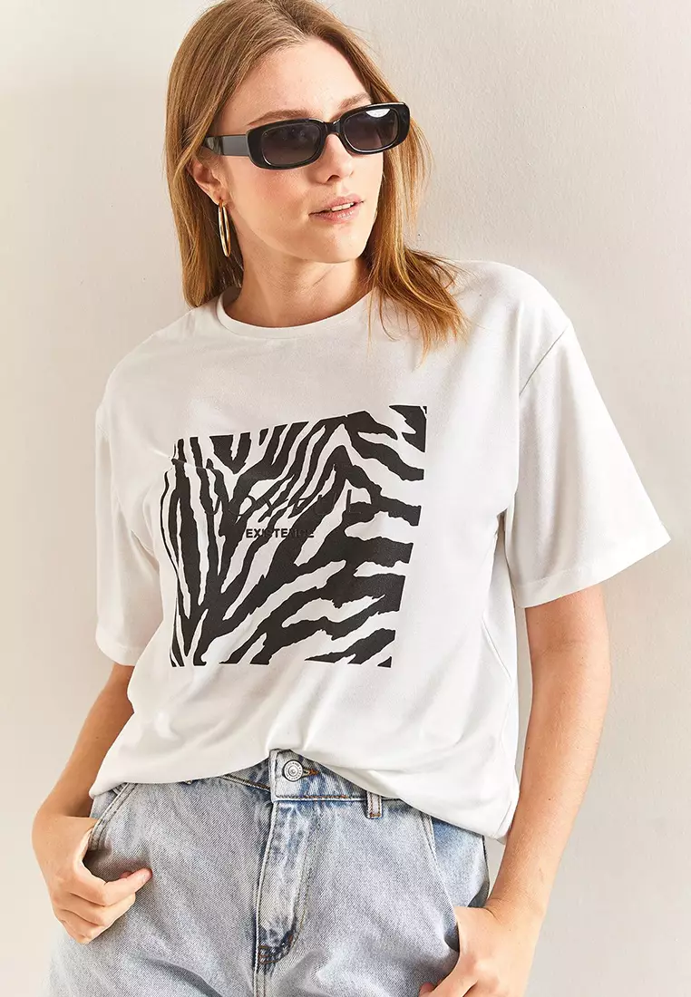 Women's Patterned Combed Cotton Tshirt