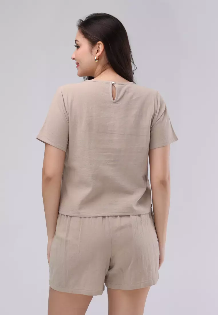 Wrinkles Cotton Short Sleeves Terno Skort
