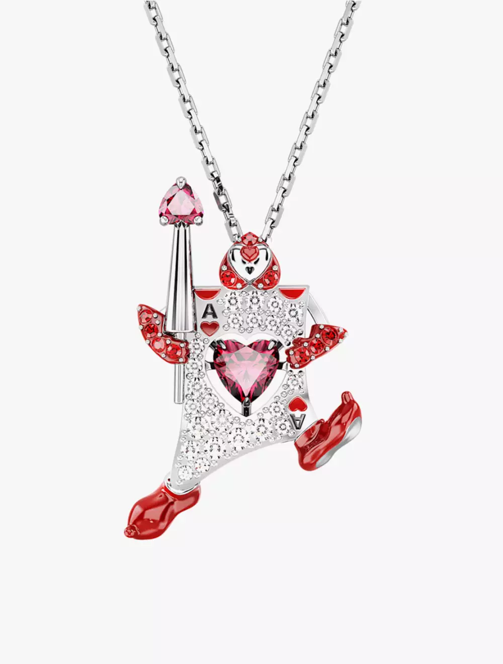 Alice In Wonderland Pendant, Playing Card, Red, Rhodium Plated - Red