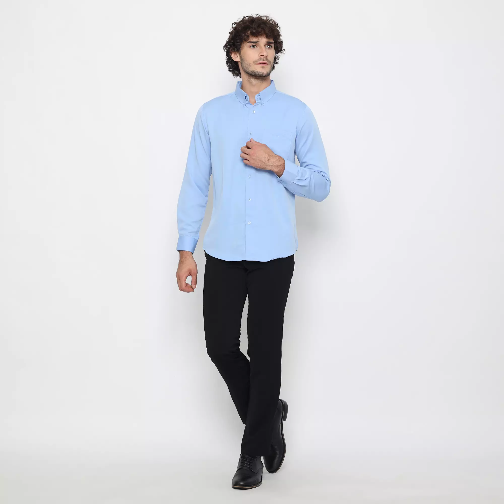 Platini Baju Kemeja Pria Lengan Panjang Polos Polinosic Biru 66124